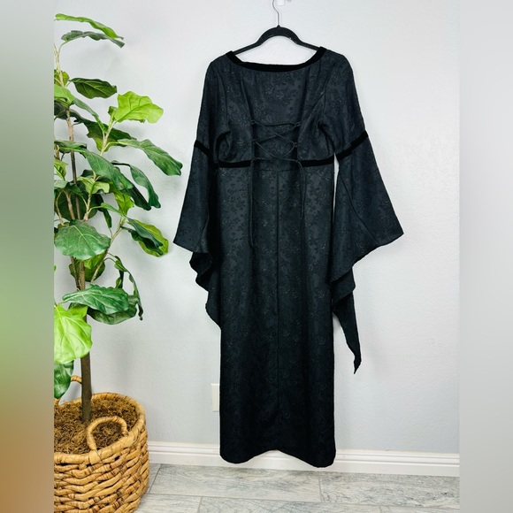 Eternal Love Vintage Y2K Black Velvet Trim Jacquard Goth Dress - Picture 6 of 9